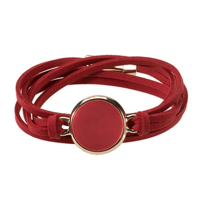 Crimson Enamel Disk Suede Bracelet ~
