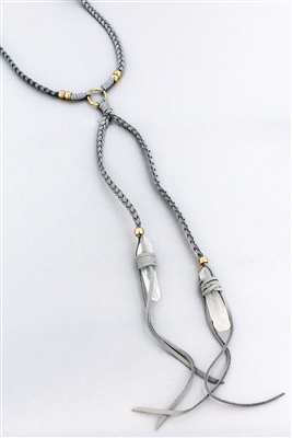 Gray Braided Faux Leather and Quartz Choker ~