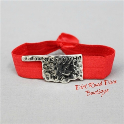 Hammered Disk Oklahoma Comfort Stretch Bracelet in Red ~