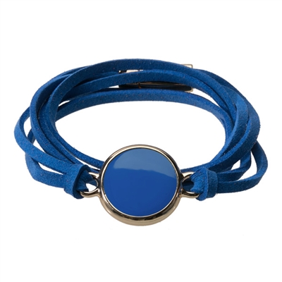 Royal Blue Enamel Disk Suede Bracelet ~