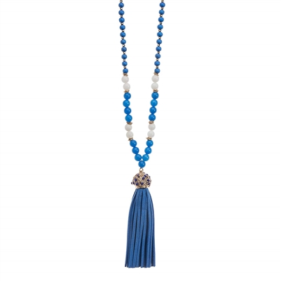Royal Blue Suede Tassel Necklace ~